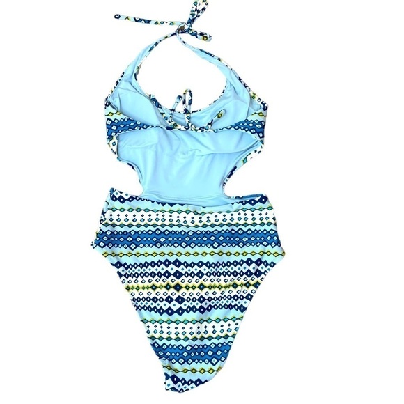 AERIE One Piece Swimsuit Cut Out Geometric Print Halter - Picture 4 of 8